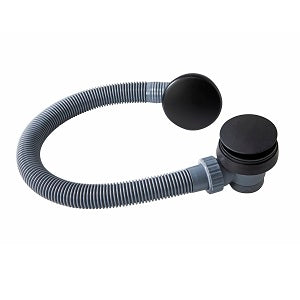 Black bath plug and waste set with flexible hose and clicker cap