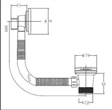 Bath plug and waste technical diagram with hose, overflow, and drain components