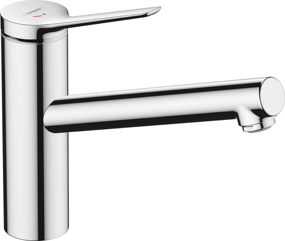 Chrome single-lever kitchen mixer tap with swivel spout and round handle