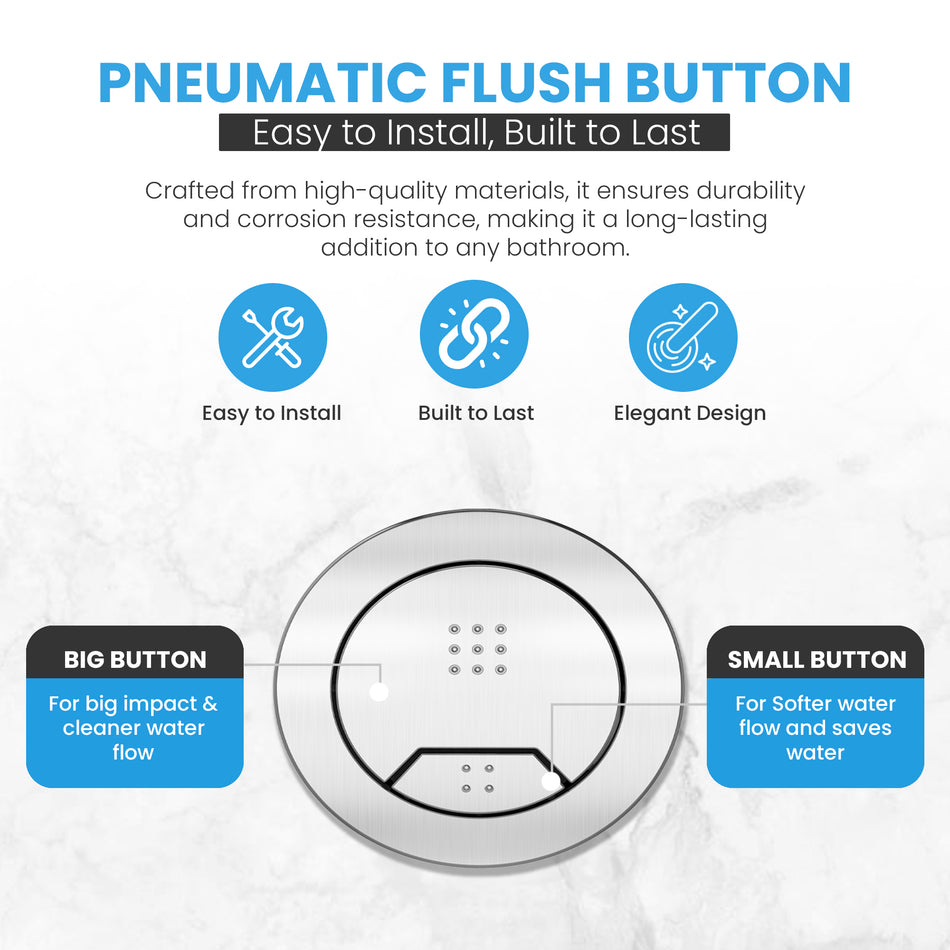 Chrome circular pneumatic flush button, big and small button areas with dot indicators