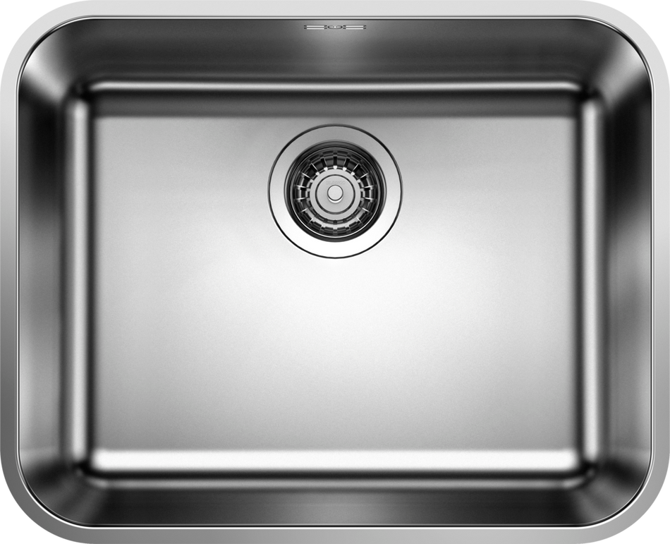 Stainless steel undermount kitchen sink with single bowl and round drain strainer
