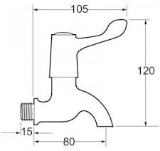 Chrome bib taps diagram with lever handles and size measurements