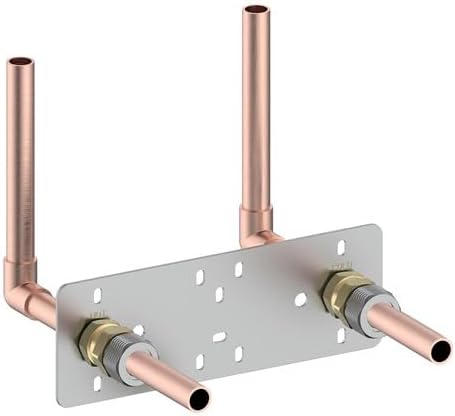 Shower fixing plate with predrilled holes and brass fittings for valve connections