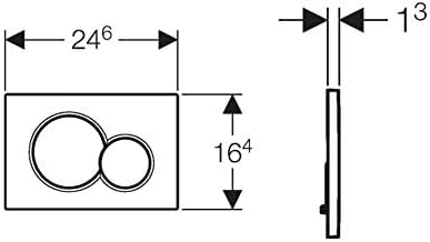 Dual flush plate dimensions diagram with two circular chrome buttons