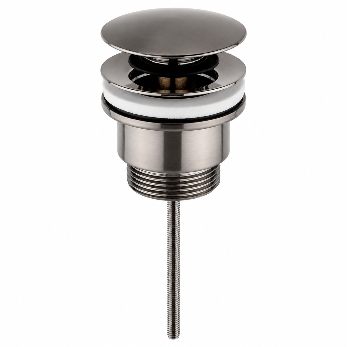 Polished nickel push-button basin waste pop-up drain with threaded stem
