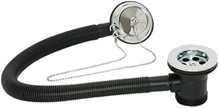 Chrome bath waste plug with chain and flexible overflow pipe