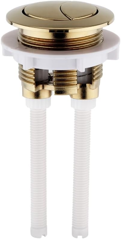Brushed brass toilet flush button with underside threaded spindles and fittings