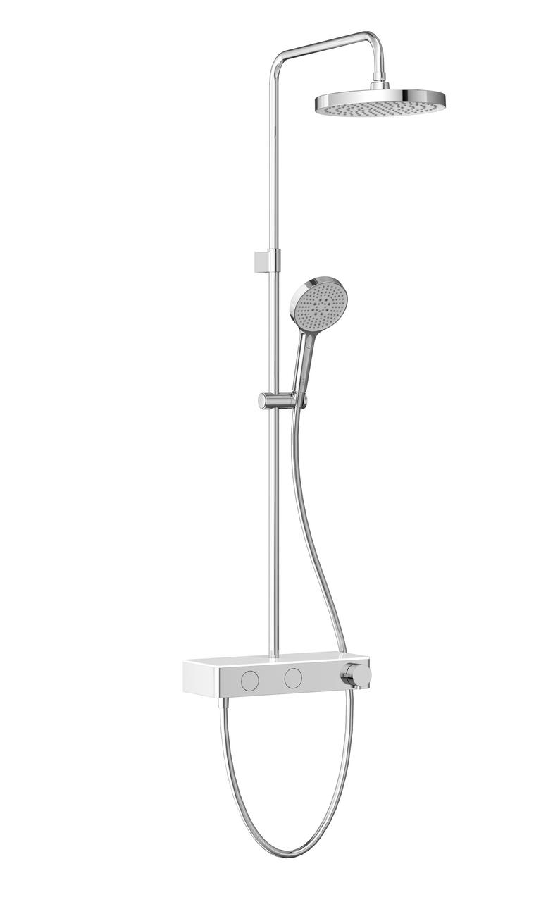 Chrome round shower system with 250mm overhead showerhead and handheld sprayer
