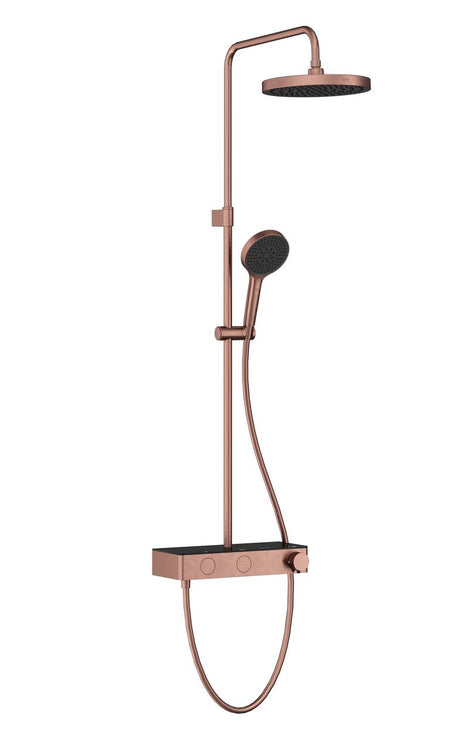 Rose copper round shower system with overhead showerhead and handheld sprayer