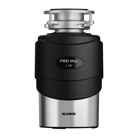 Black FWD Max waste disposal unit with stainless base and BLANCO badge
