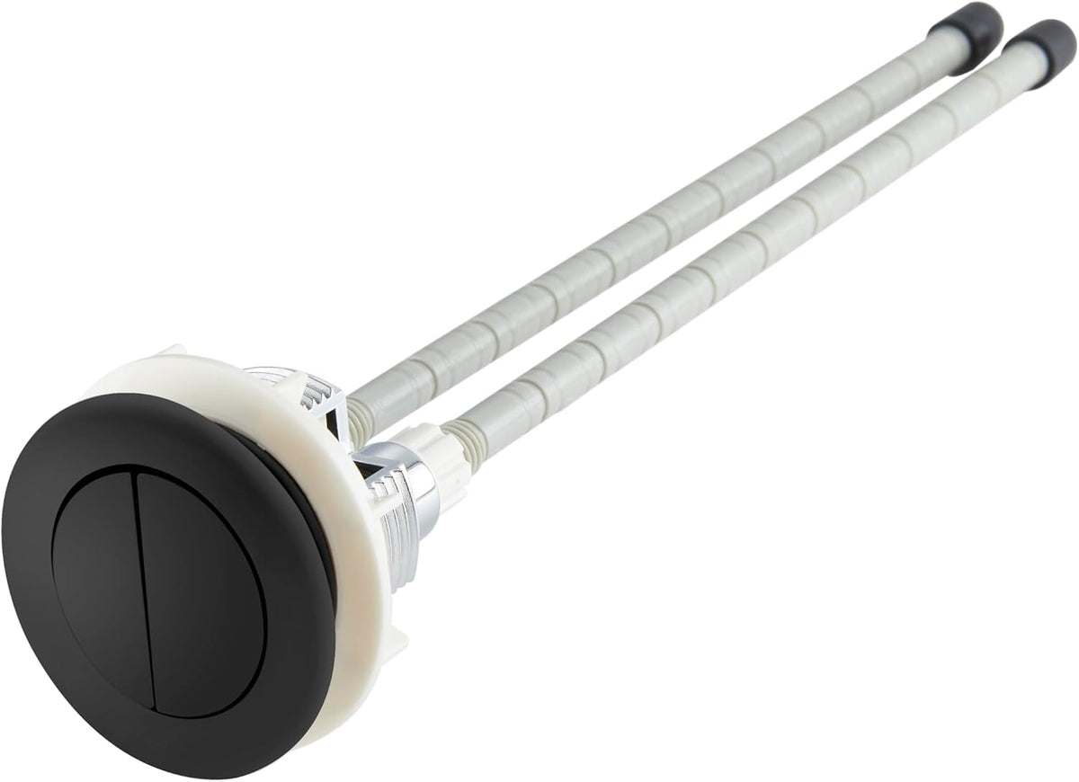 Matt black round toilet flush button with two adjustable mounting spindles