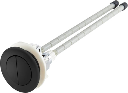 Matt black round toilet flush button with two adjustable mounting spindles