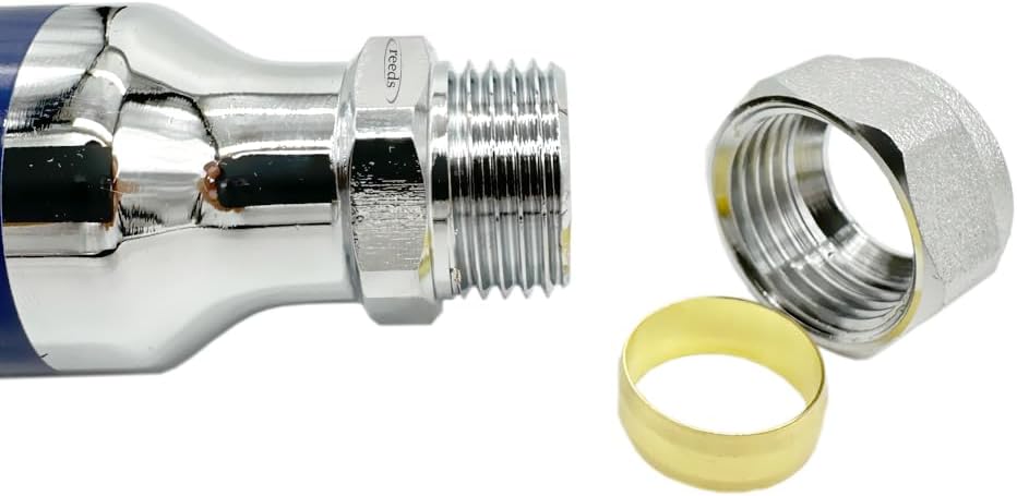 15mm inline scale reducer compression fitting with metal ends and yellow sealing ring