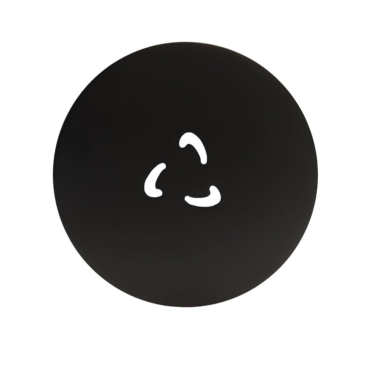 Round matt black waste cover lid with three-lobed symbol