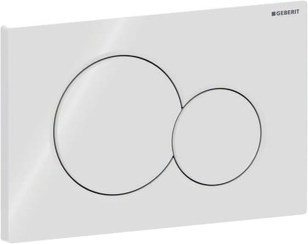 Wall-mounted dual flush actuation plate, white, with two round push buttons