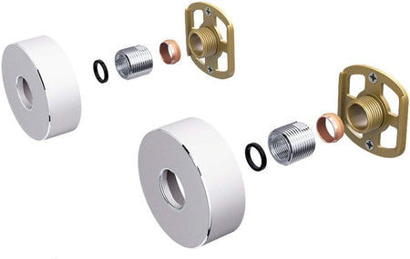 Chrome shower valve plate kit with threaded connector, copper ring, and brass mounting bracket