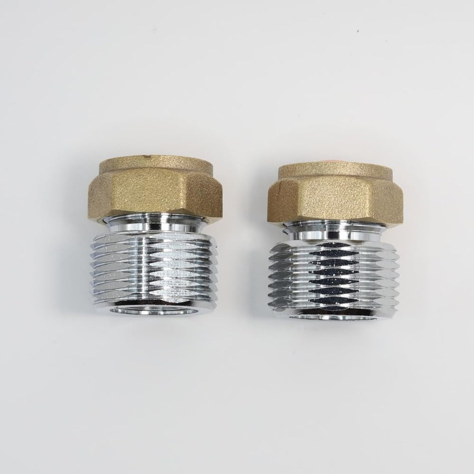 Pack of 2 chrome threaded shower mounting nuts, 15mm x 3/4 male