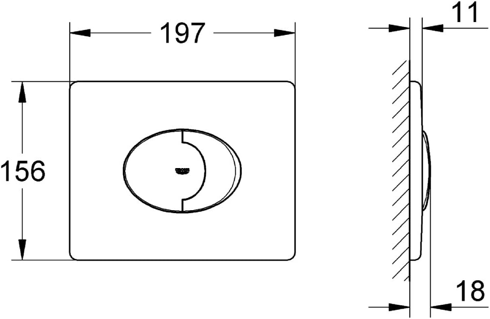 GROHE Skate Air WC wall plate with oval button, side view size diagram