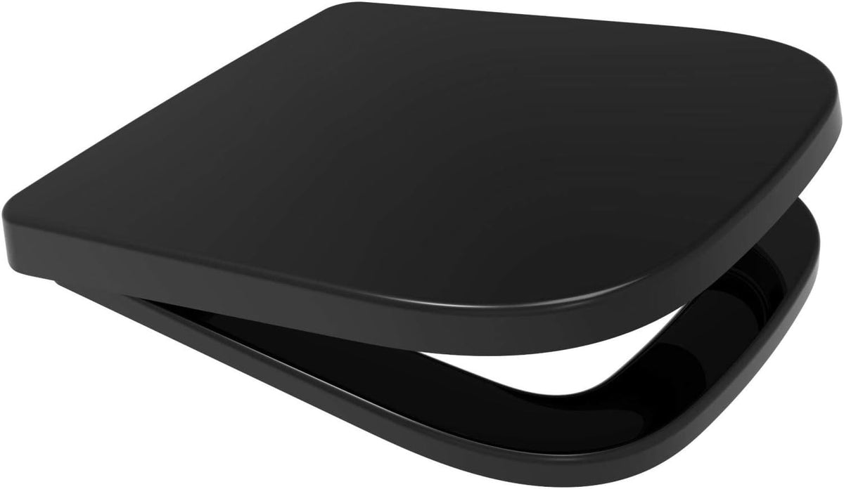 Black D-shape soft-close toilet seat with smooth lid