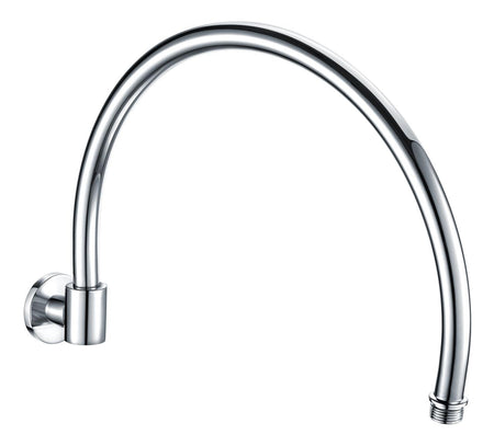Chrome traditional round shower arm with curved pipe, wall flange and threaded outlet