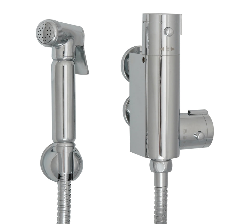 Chrome vertical thermostatic shower valve kit with handheld showerhead and hose