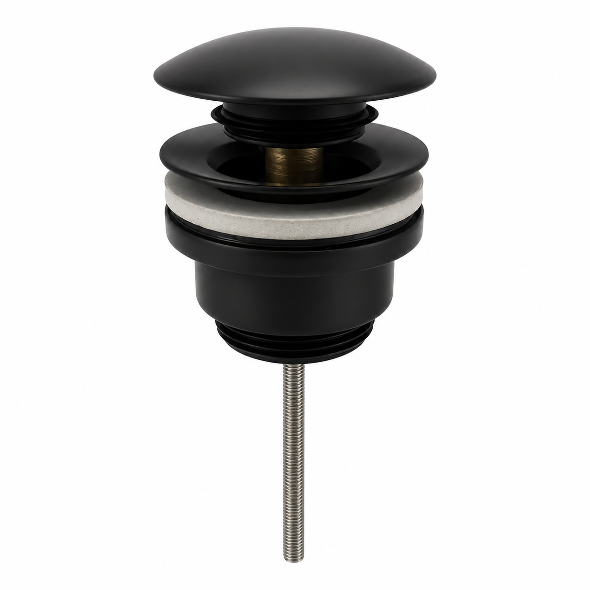 Matt black push-button basin waste pop-up drain with threaded connection