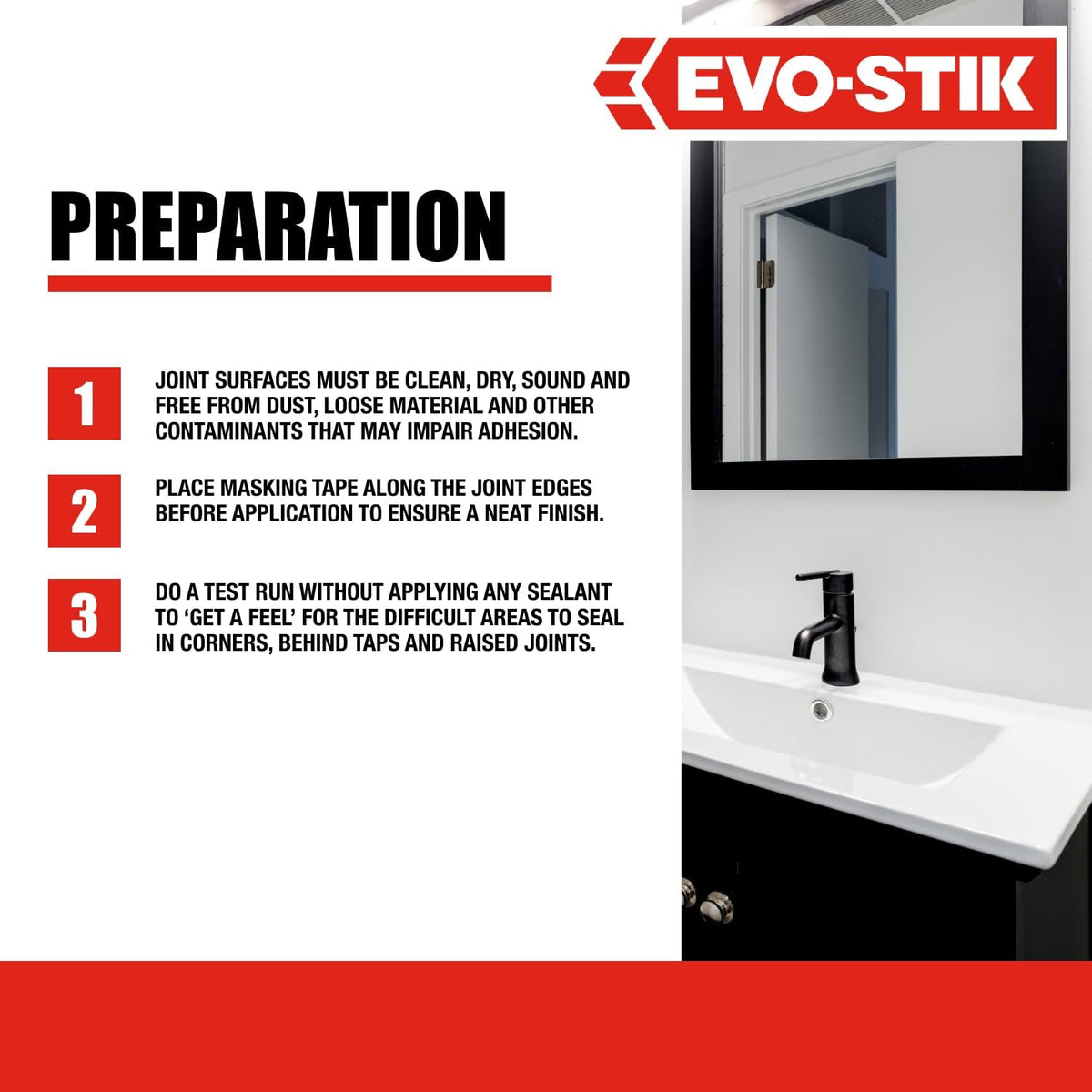 Clear all-purpose silicone sealant preparation diagram for clean, dry joint surfaces