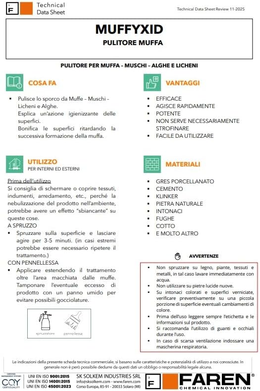 Cleaner technical data sheet page with headings, uses, and advantages