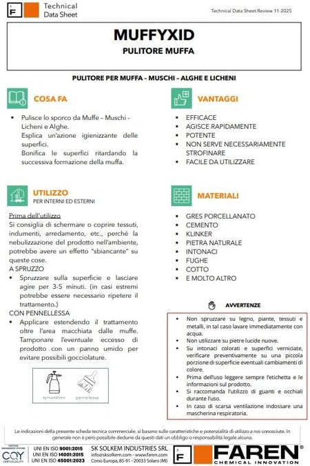 Cleaner technical data sheet page with headings, uses, and advantages