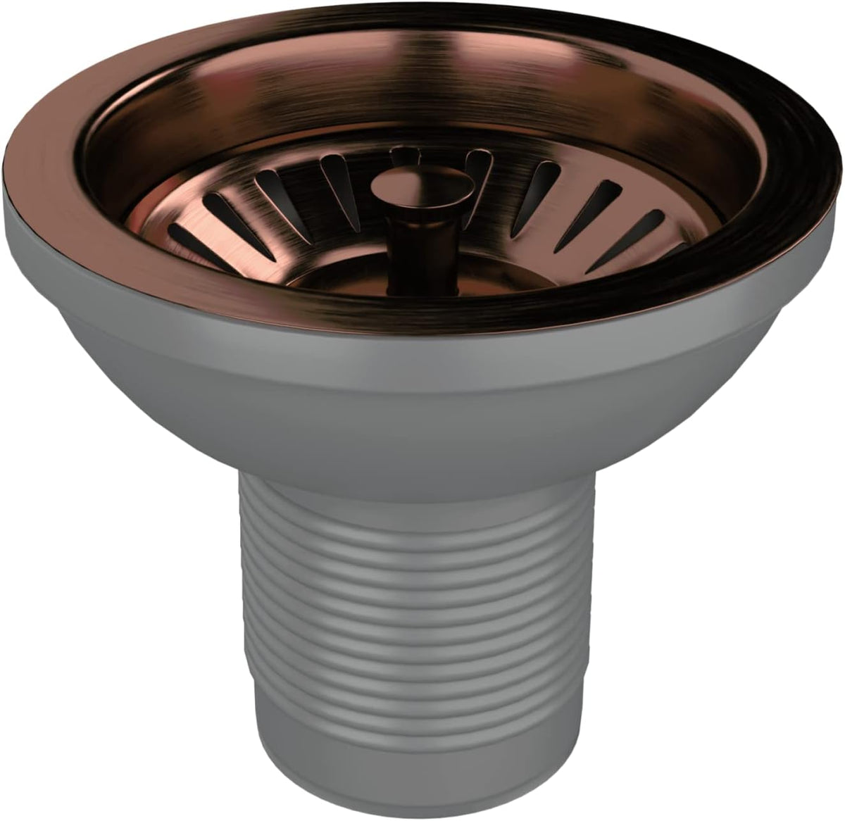 Kitchen sink waste strainer with round copper drain cover and threaded outlet body