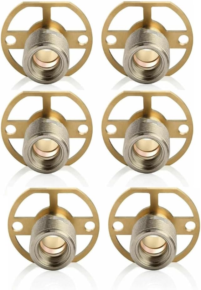 Set of six shower valve fixing brackets with brass plates and threaded inlets
