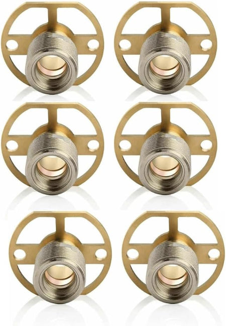 Set of six shower valve fixing brackets with brass plates and threaded inlets