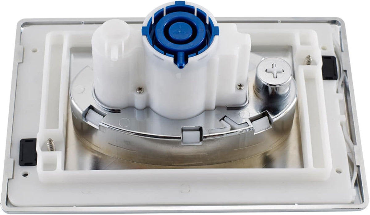Concealed cistern flush plate mechanism with blue pneumatic valve and metal housing