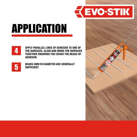 All-weather adhesive cartridge applied with caulking gun on wood panels