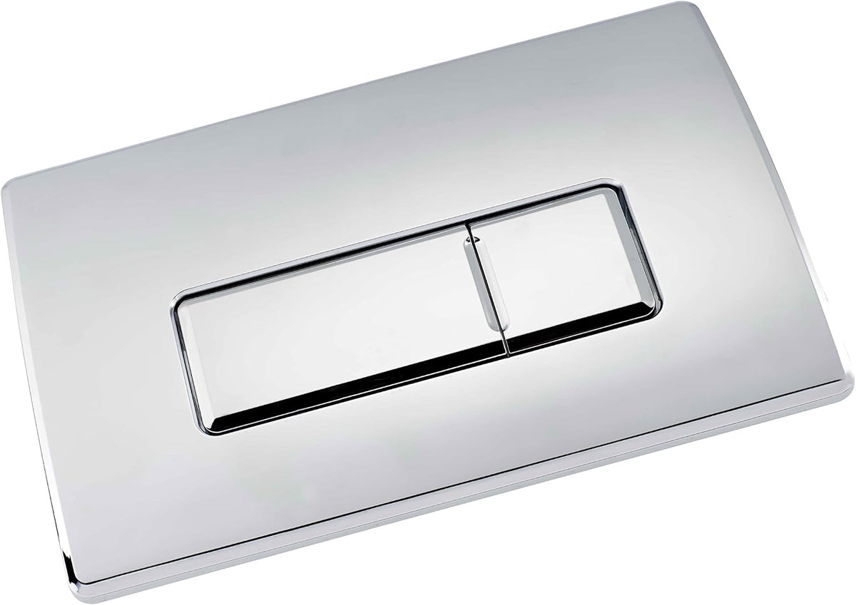 Chrome rectangular dual flush toilet plate with two inset push buttons