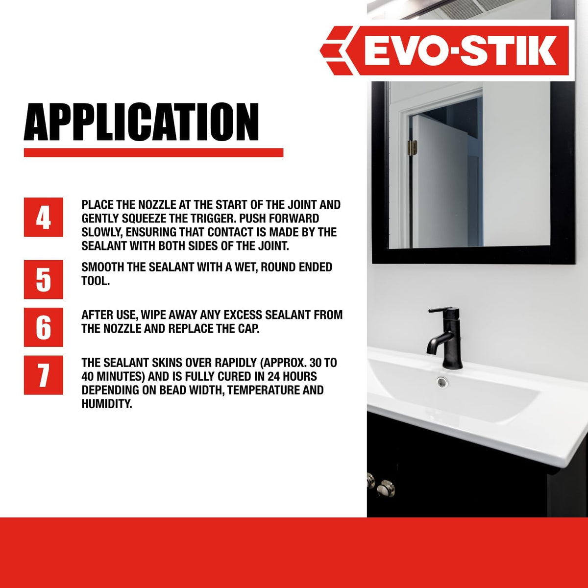 Clear all-purpose silicone sealant application diagram near sink and window frame