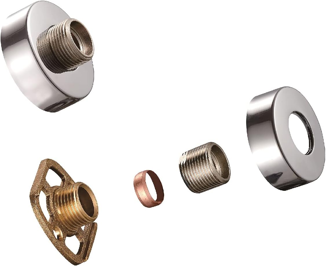 Wall-mounted shower valve fixing bracket kit with chrome round cover shroud and threaded insert