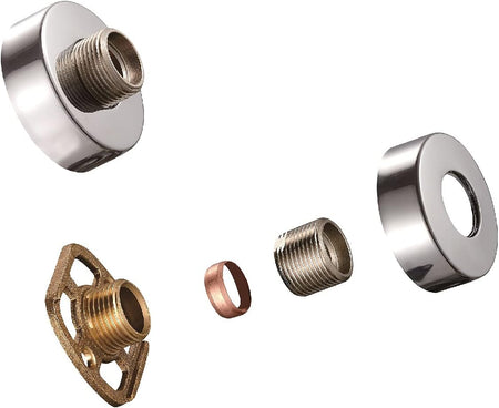 Wall-mounted shower valve fixing bracket kit with chrome round cover shroud and threaded insert