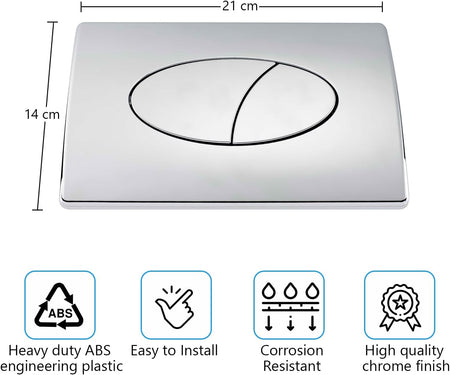 Chrome oval dual flush toilet push plate, rectangular panel with two oval controls