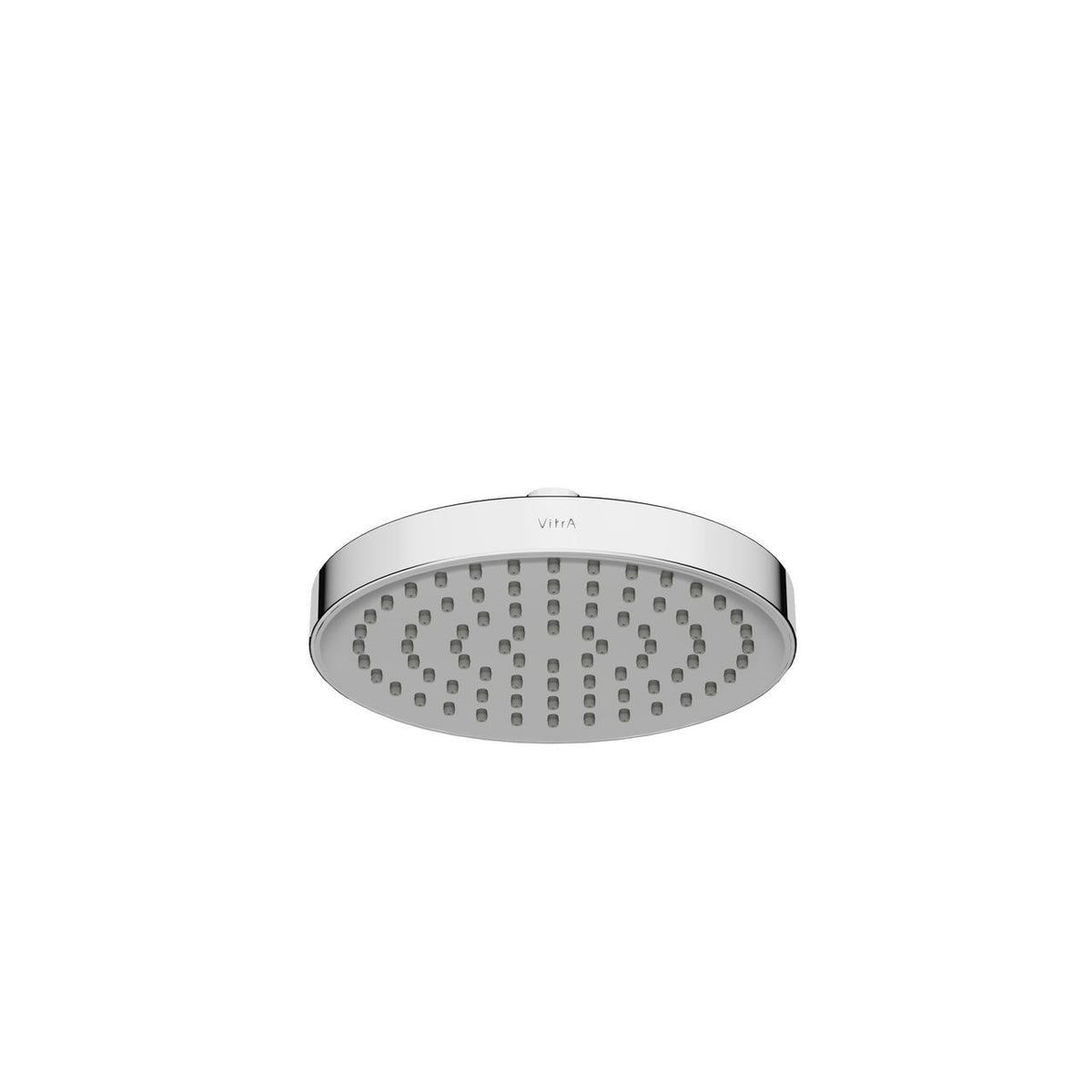 VitrA Aqua Core round chrome showerhead, 200 x 200 mm, with multiple spray nozzles.
