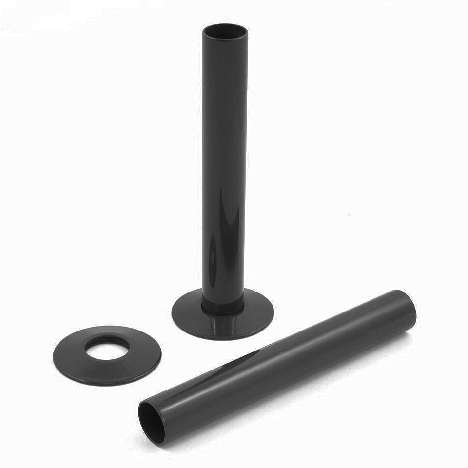 Black radiator pipe sleeves with flange base plates (pair)