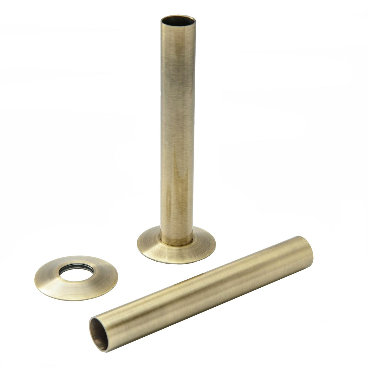 Antique brass radiator pipe sleeve cover kit with round base escutcheon and tube