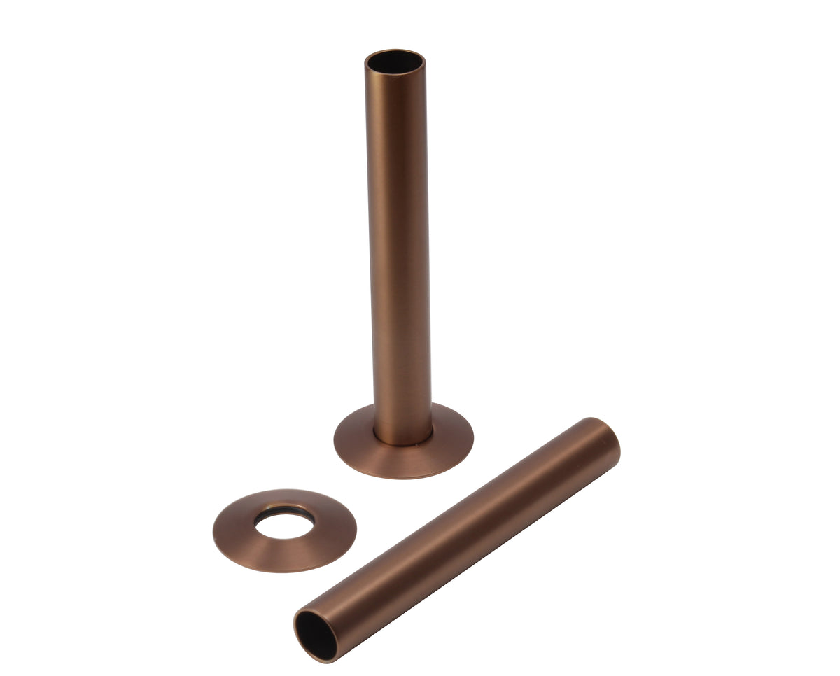 Brushed bronze solid brass radiator pipe sleeves and flange ring, cylindrical tube pieces