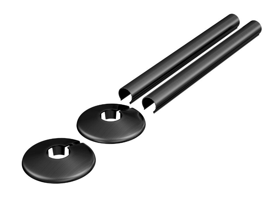 Gunmetal radiator pipe sleeves and collars, clip-on metal covers, 2 pack