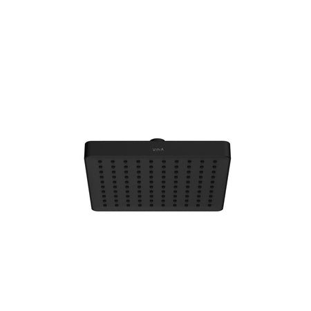 VitrA Aqua Core 200 mm square showerhead in matt black, viewed from below with spray nozzles.