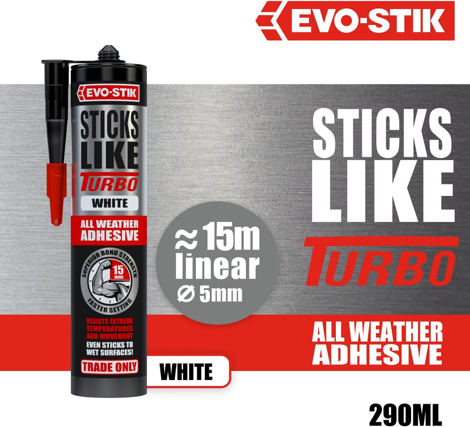EVO-STIK Sticks Like Turbo adhesive cartridge, white, all-weather, 290ml