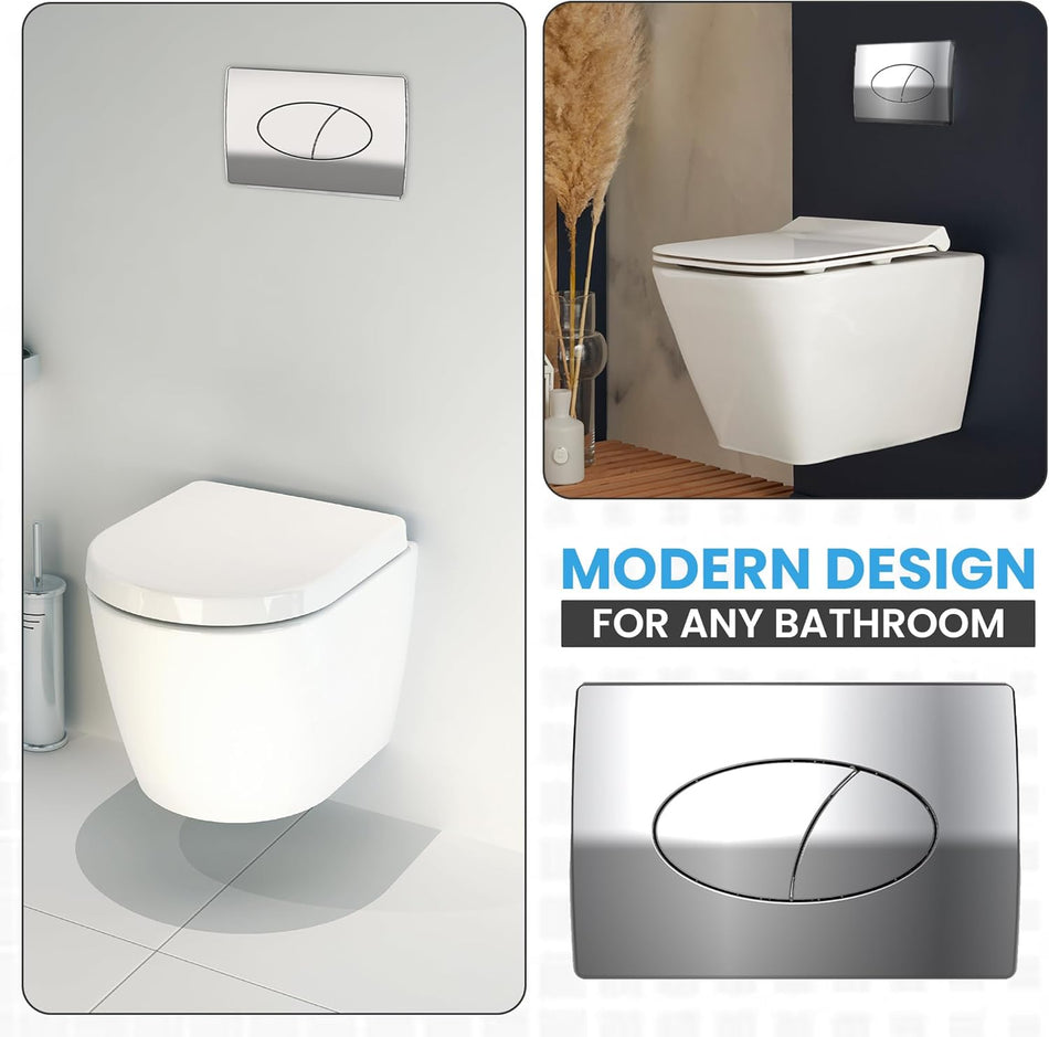 Chrome dual flush toilet push plate with oval center divider control shapes
