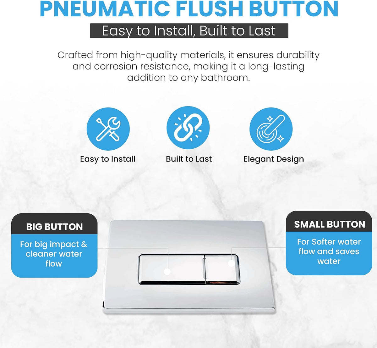 Chrome rectangular toilet flush plate with large and small rectangular push buttons