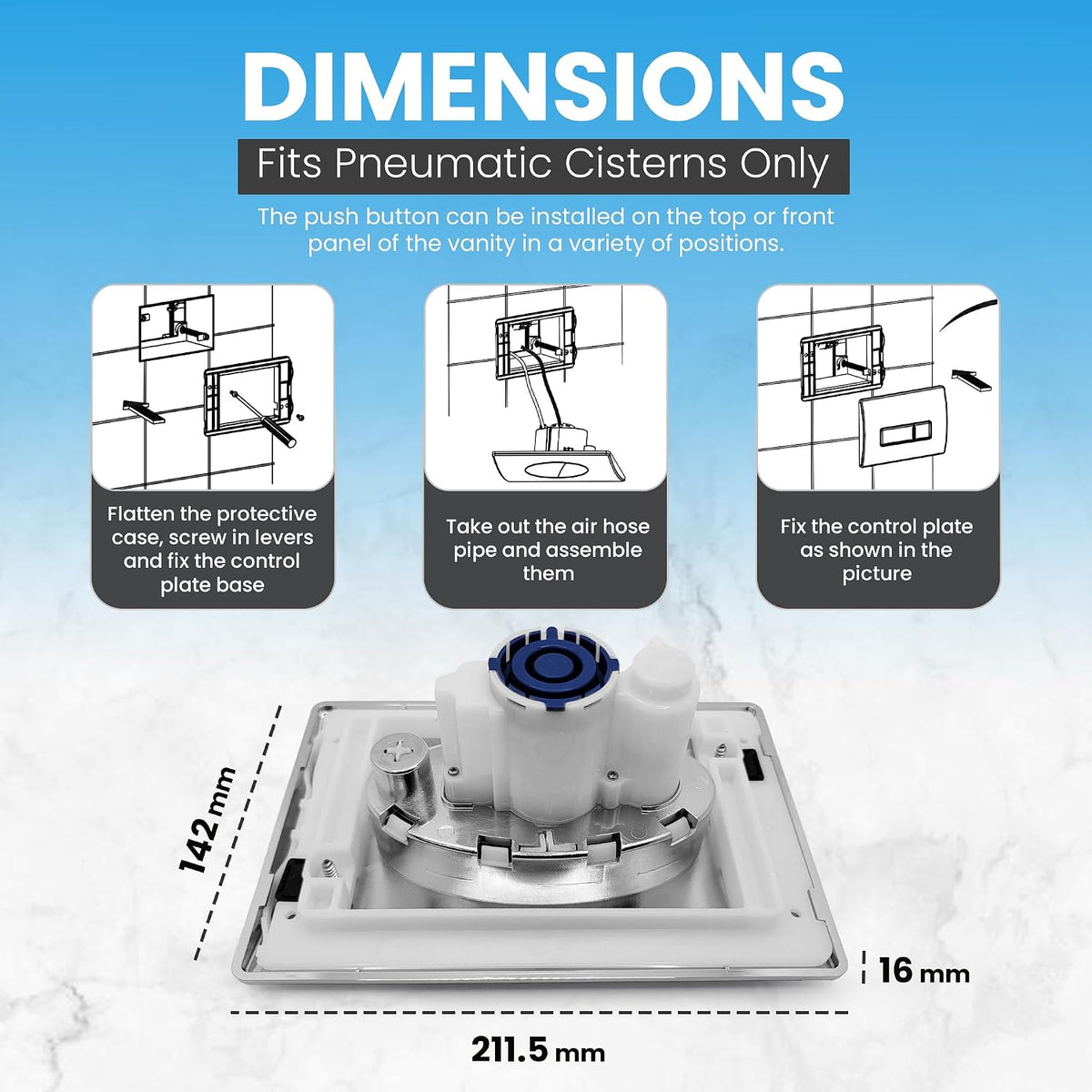Dual button chrome flush plate with pneumatic control housing