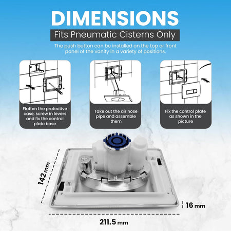 Dual button chrome flush plate with pneumatic control housing